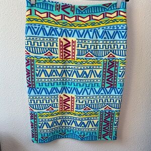 LuLaRo colorful tribal pencil skirt L EUC